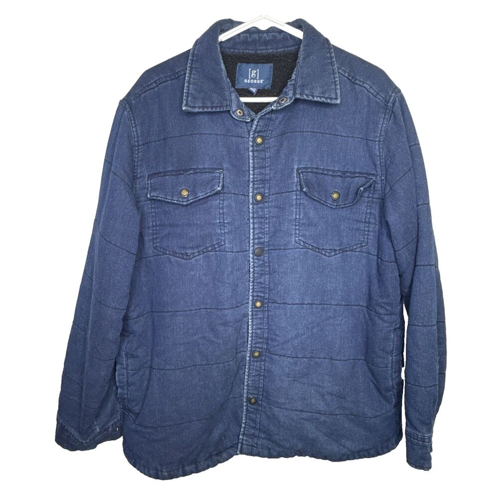 George Chore Coat Mens L Blue Canvas Barn Jacket Workwear Western Full Zip Butto